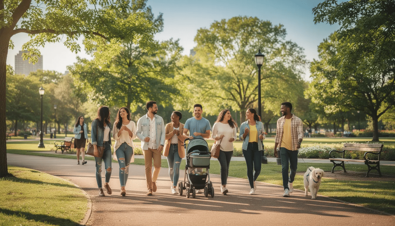 Group Of People Walking In The Park